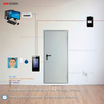 Решение с терминалом DS-K1T341W с функциями УРВ, распознавания лиц, домофонии